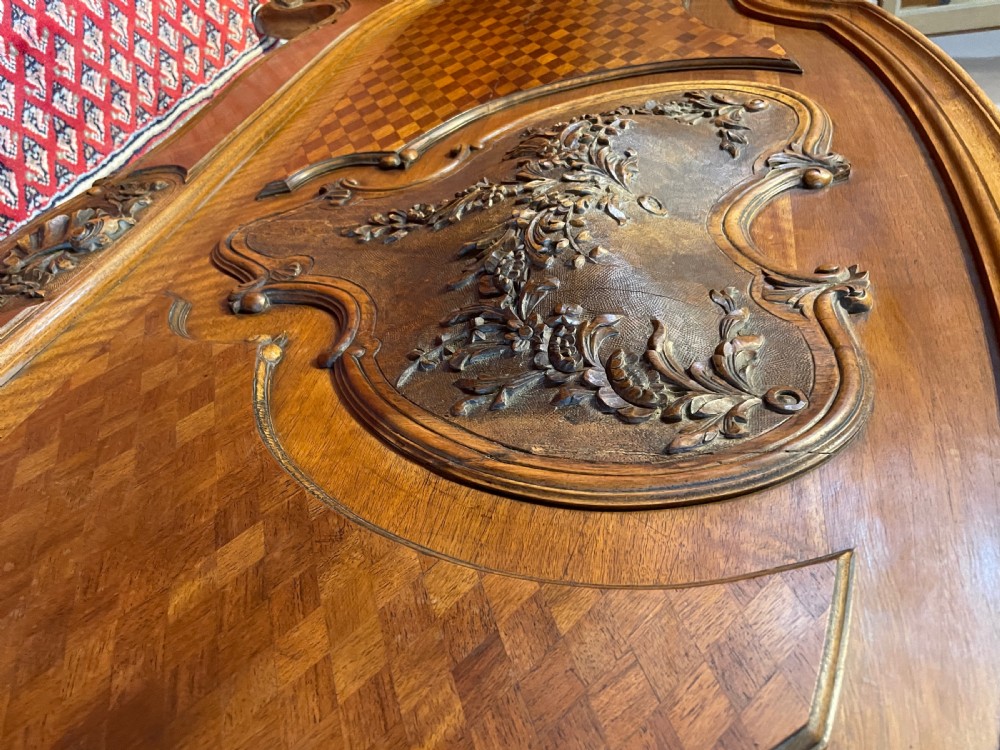19th Century French walnut marquetry Louis XV Rococo Revival Double Bed View X