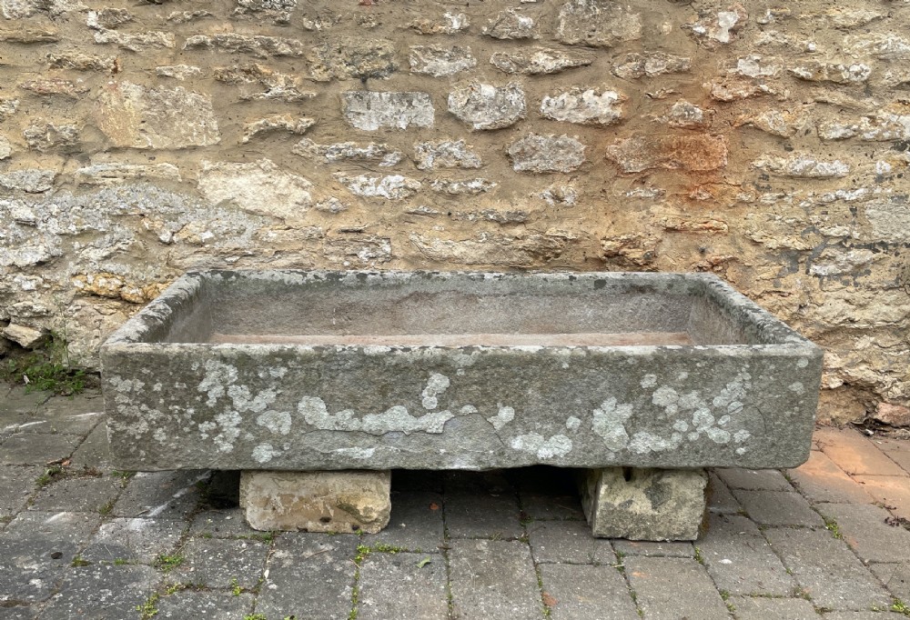 Large 19th century well weathered stone garden trough View II