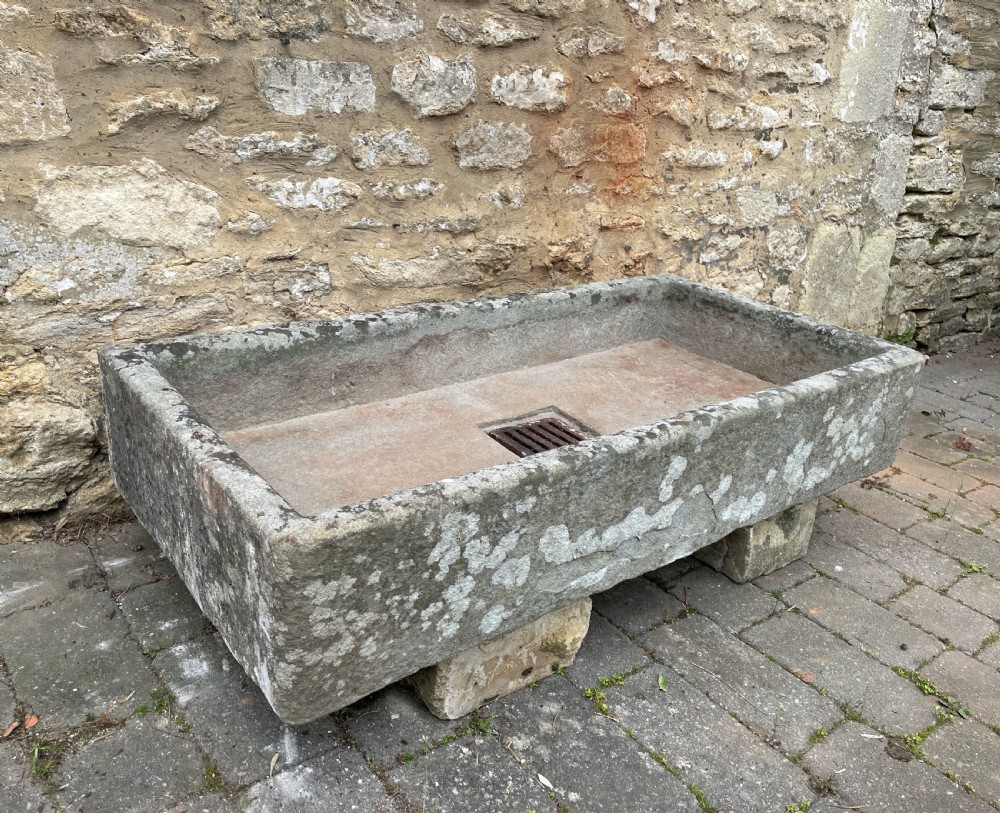 Large 19th century well weathered stone garden trough View VI
