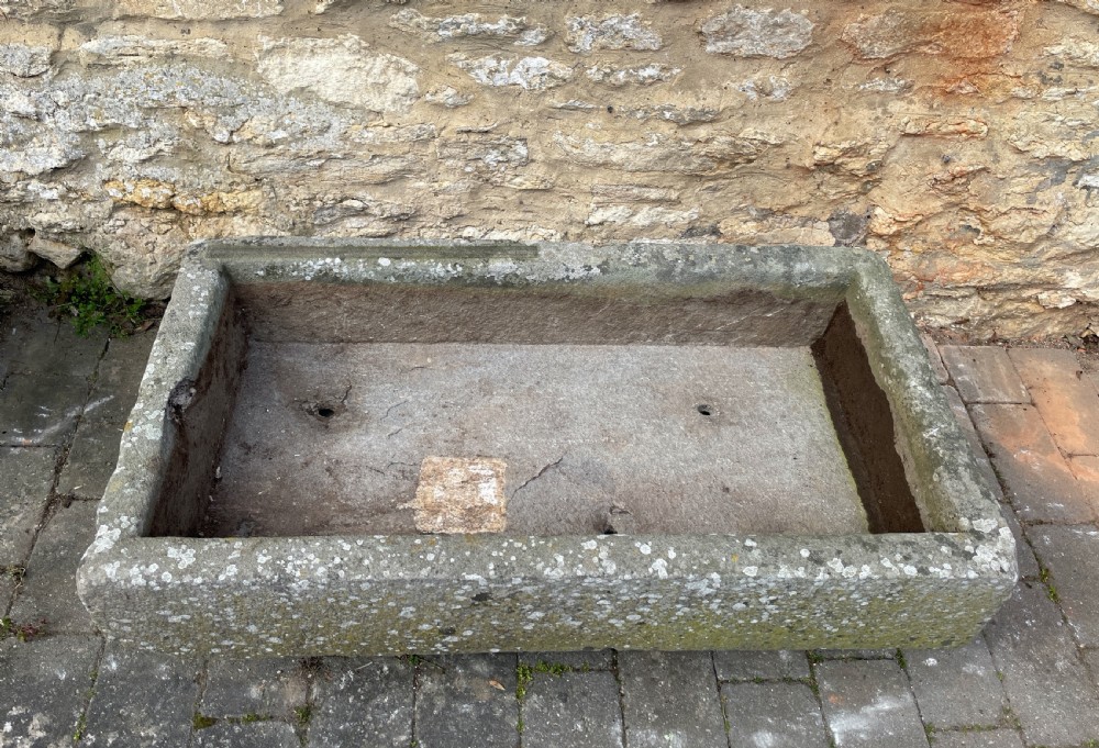 Large 19th century well weathered stone garden trough View V