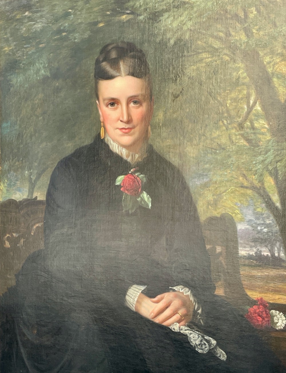 Large 19th Century oil portrait of a lady in a black dress, Middleton family of Bristol View IV