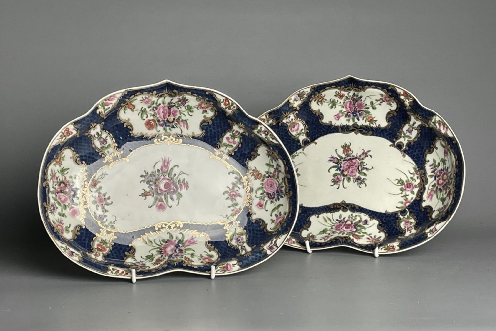 Pair of Worcester Blue Scale Ground Porcelain Dishes circa 1770