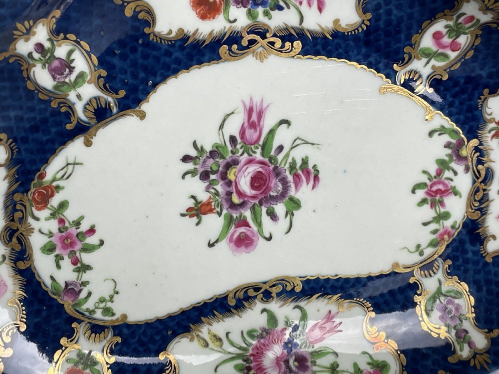 Pair of Worcester Blue Scale Ground Porcelain Dishes circa 1770 View II