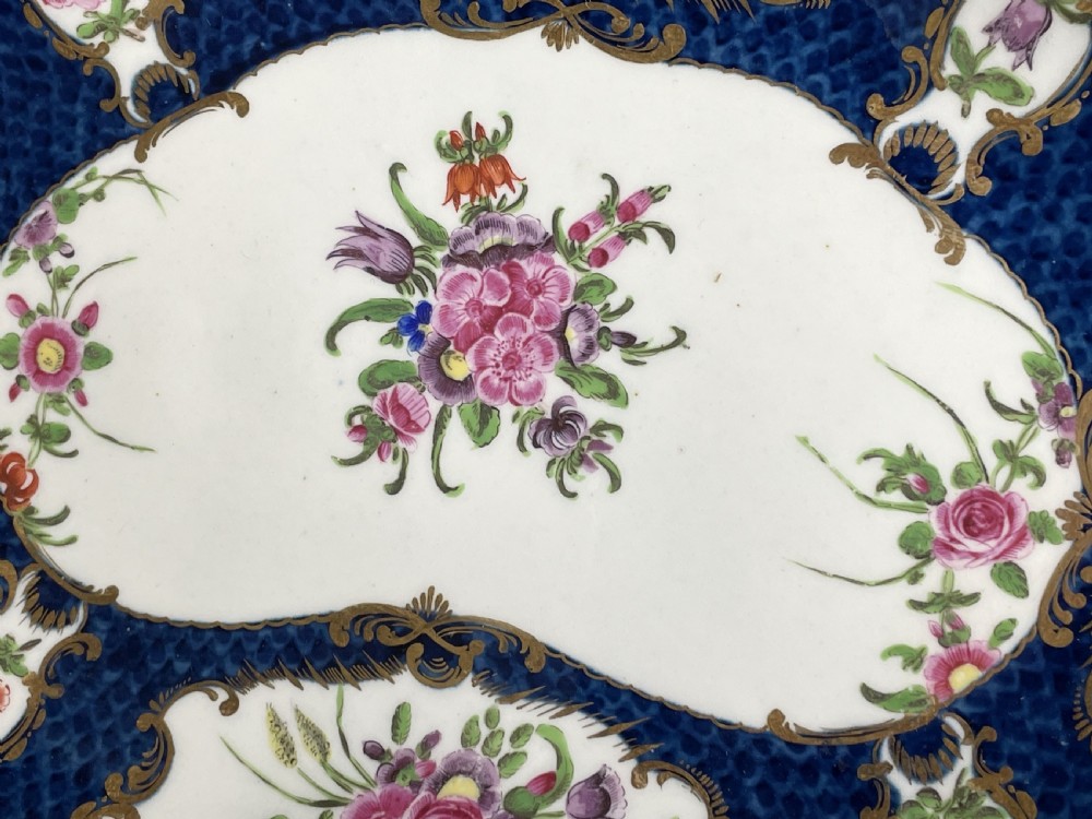 Pair of Worcester Blue Scale Ground Porcelain Dishes circa 1770 View III