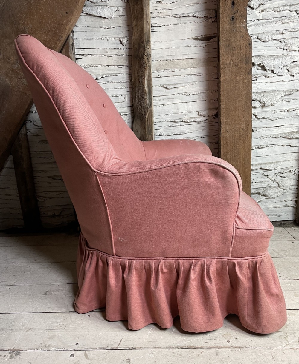 Antique Iron Frame Button Back Armchair to Recover View II