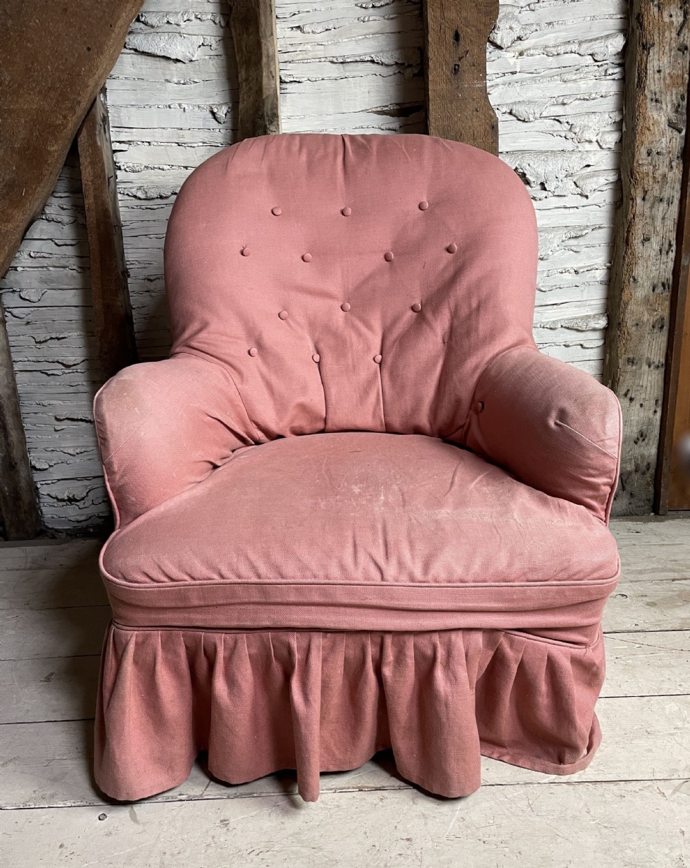 Antique Iron Frame Button Back Armchair to Recover View III