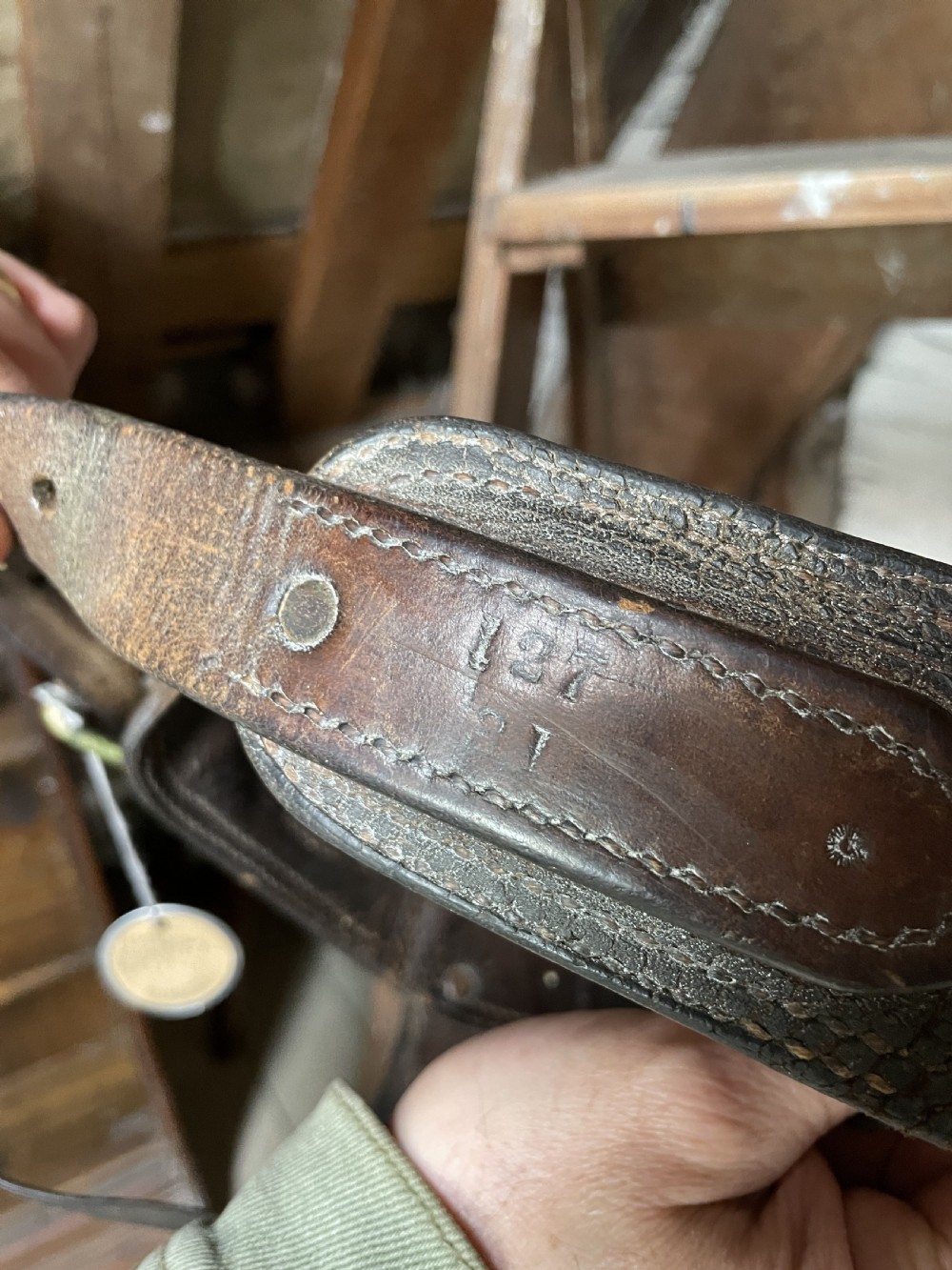 Pair of leather cowboy chaps from a Montana Ranch View IV
