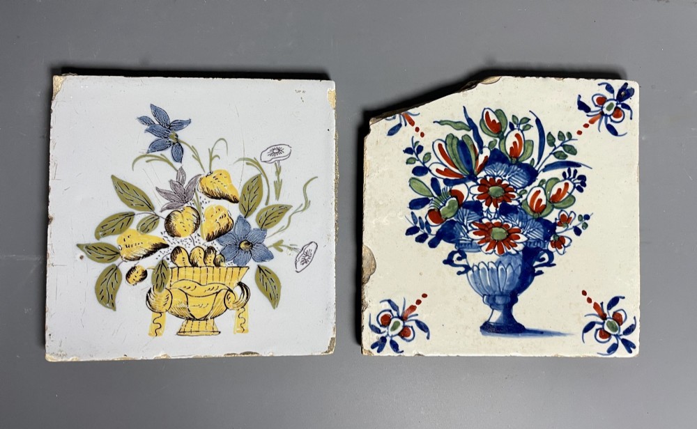 Two 18th Century English Delft Polychrome Tiles