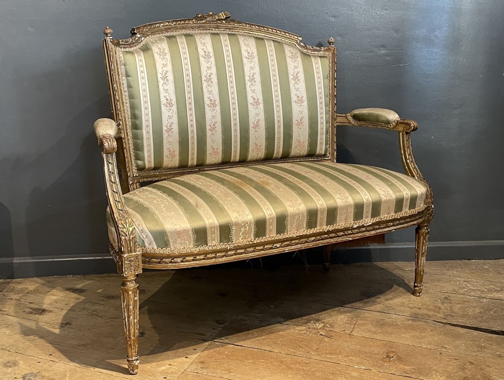 Antique French Louis XVI Revival Giltwood Canape