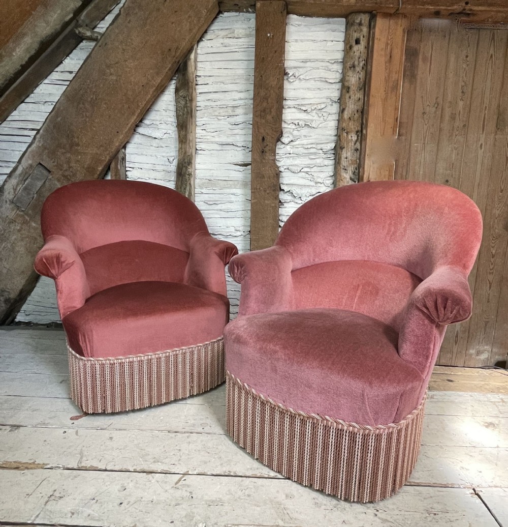 Pair of Vintage French Crapaud Tub Armchairs
