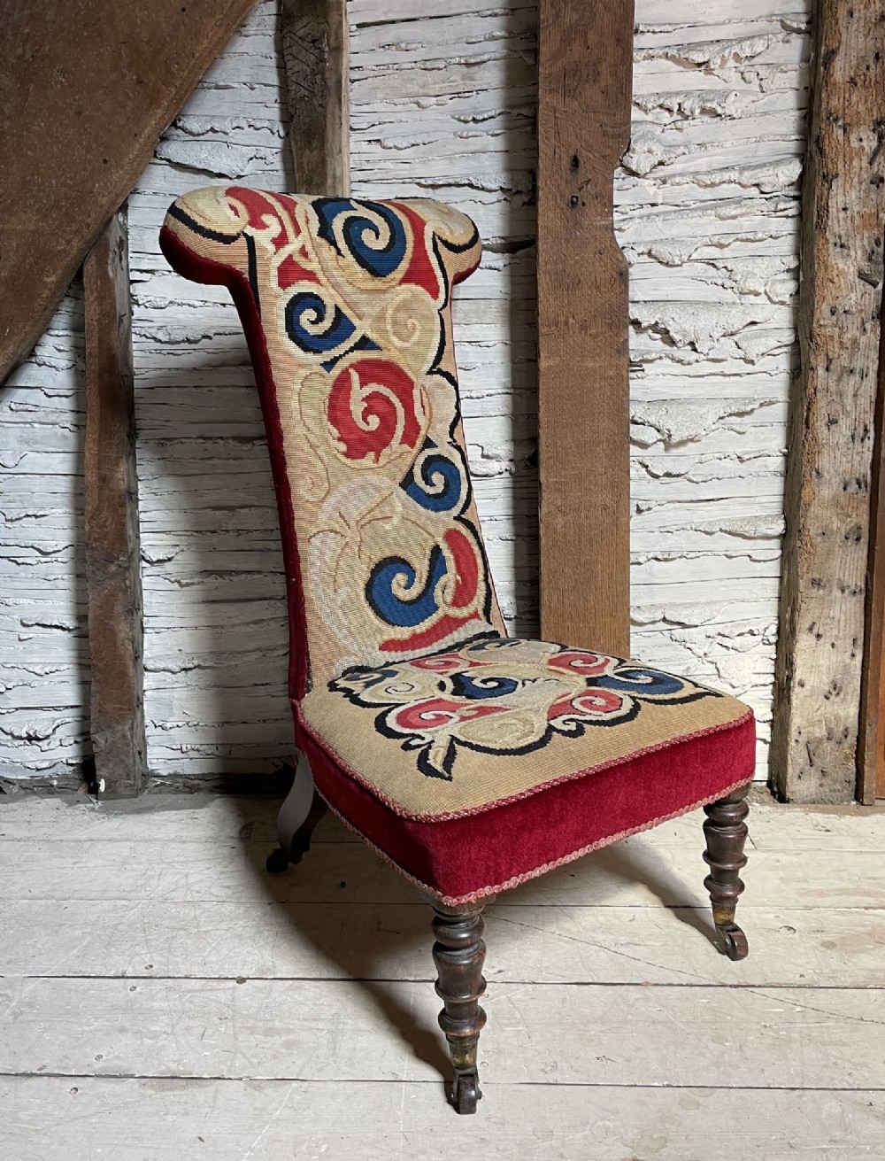 Victorian Needlework Upholstered Prie Dieu Chair