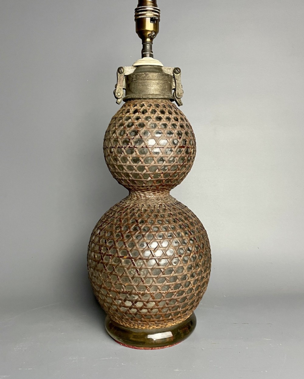 Antique Wicker Covered Ball Soda Siphon Lamp