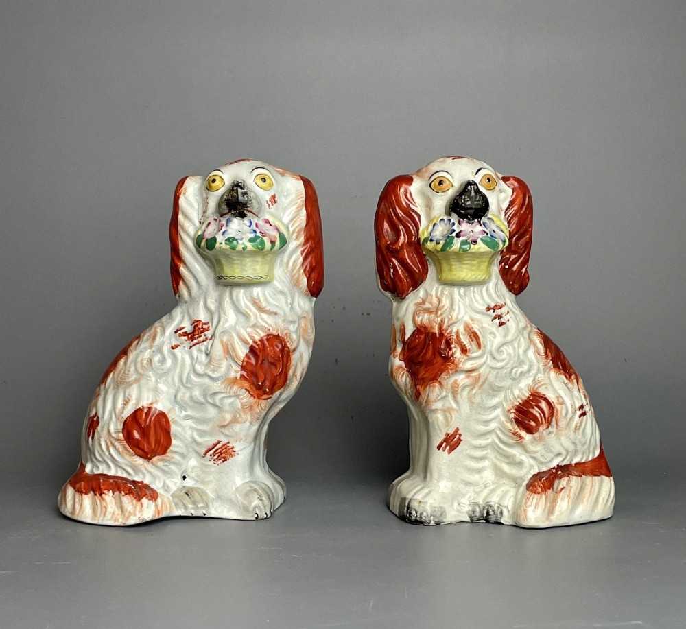 Victorian Staffordshire Dogs with Baskets