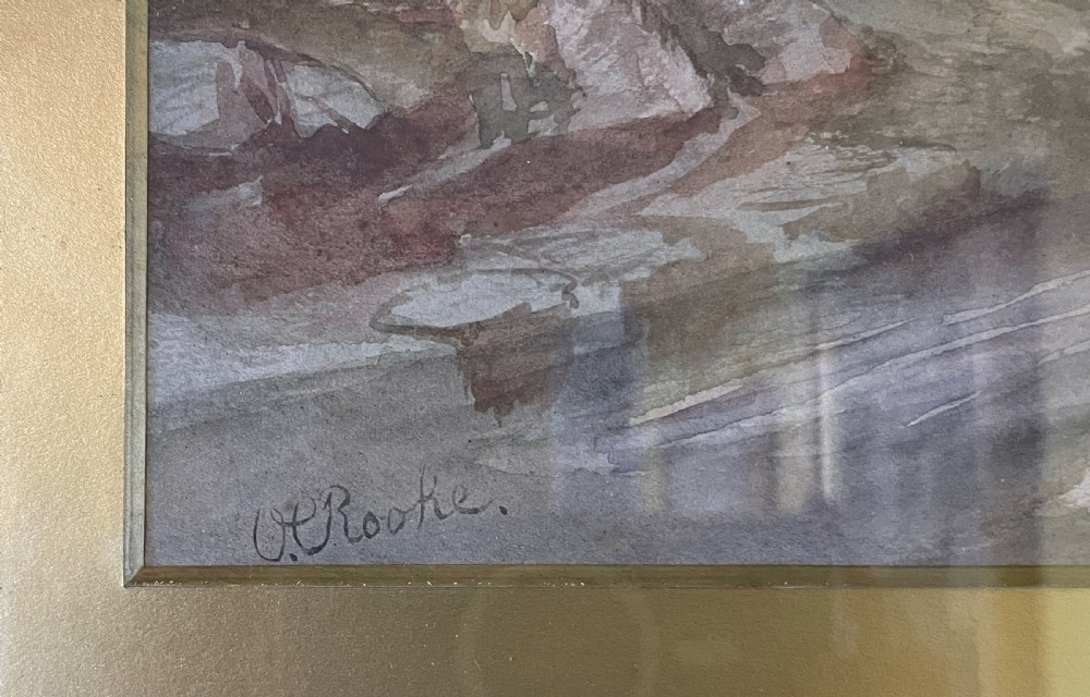 Herbert Kerr Rooke, watercolour of a bridge in a mountaious river landscape View II