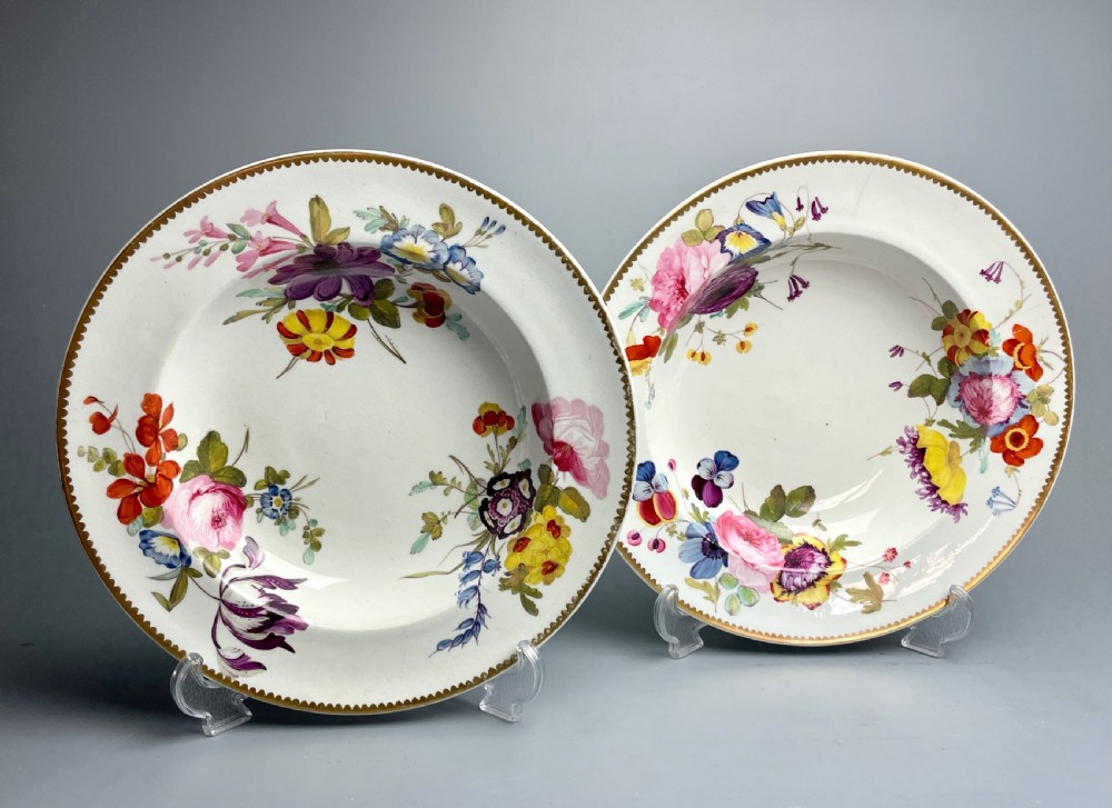 Pair of Derby portcelain botanical soup plates circa 1820