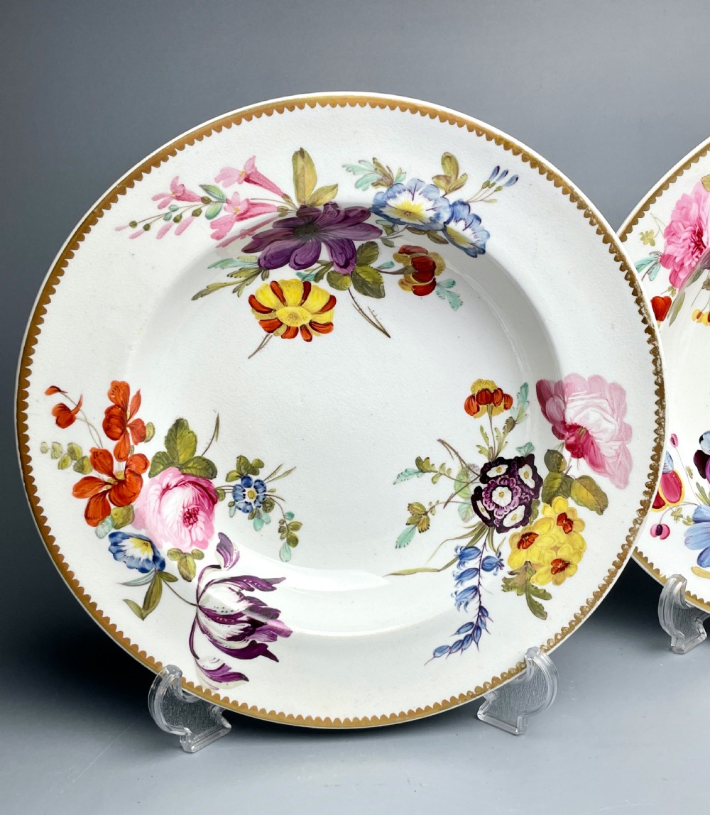 Pair of Derby portcelain botanical soup plates circa 1820 View II