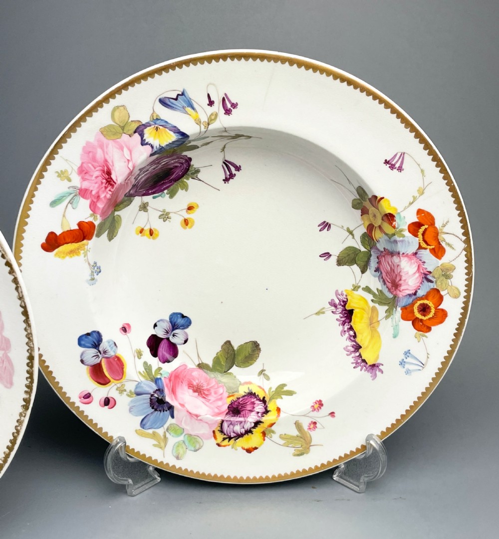 Pair of Derby portcelain botanical soup plates circa 1820 View III
