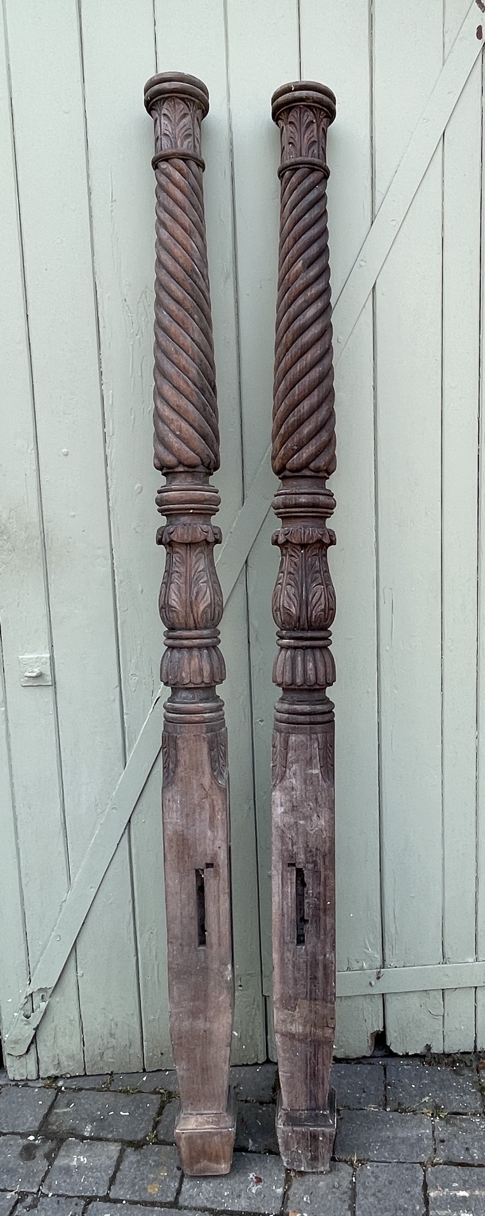 Pair of antique colonial carved teak architectural columns
