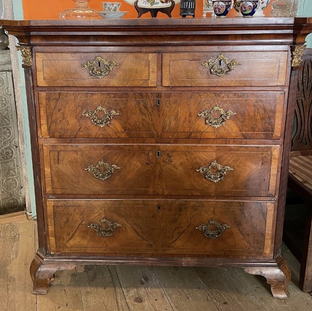 George II & Later walnut secretaire secretaire chest