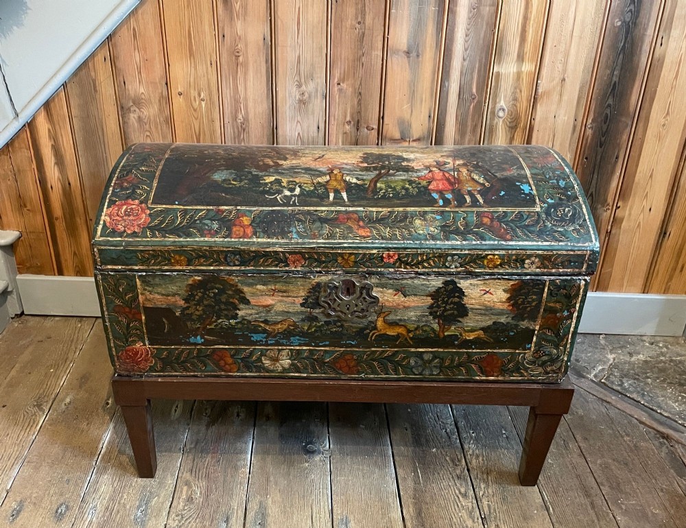 Continental Painted Dome Top Leather Trunk