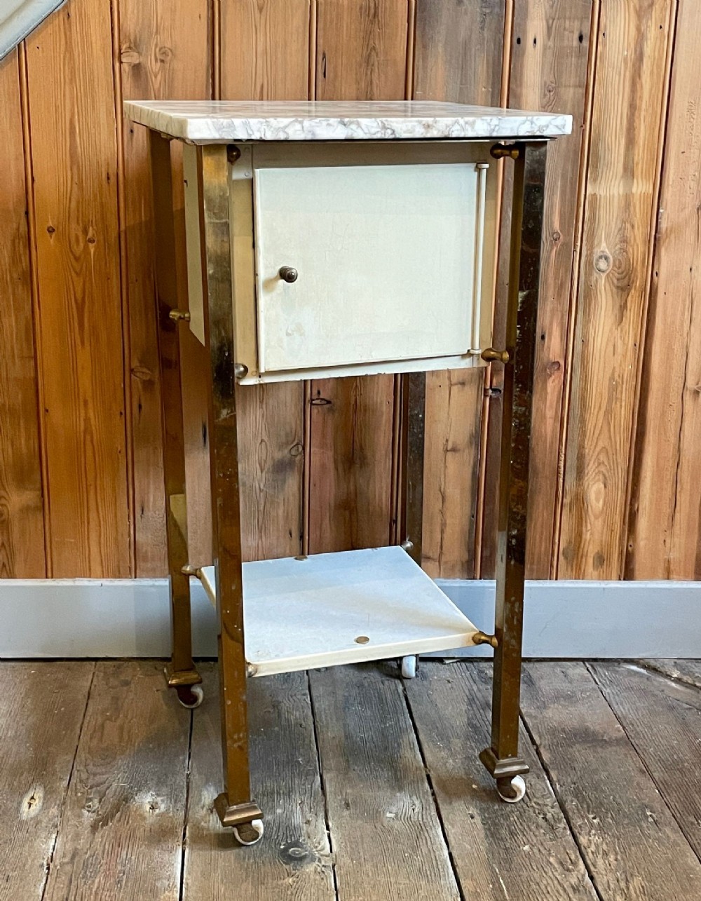 Vintage French Enamel & Brass Dentist's Cabinet