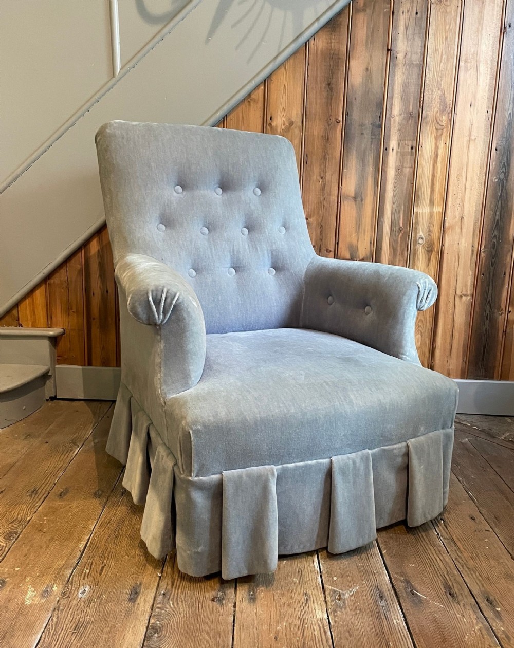 Antique French Button Back Armchair