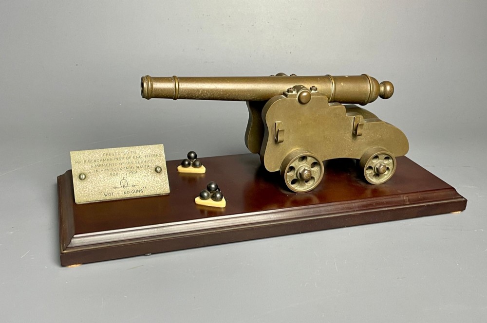 Presentation Brass Model Canon HM Dockyard Malta