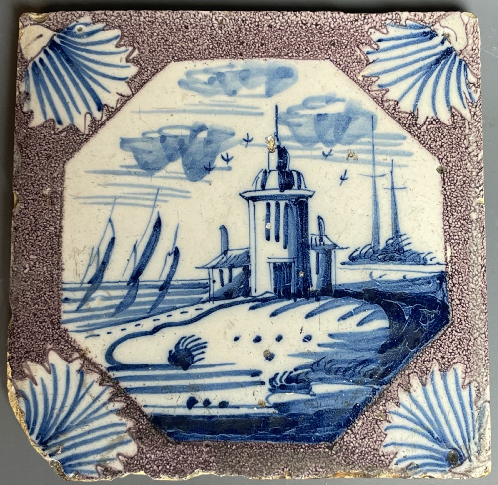 English Lambeth Delft powdered manganese ground tile circa 1740 View II