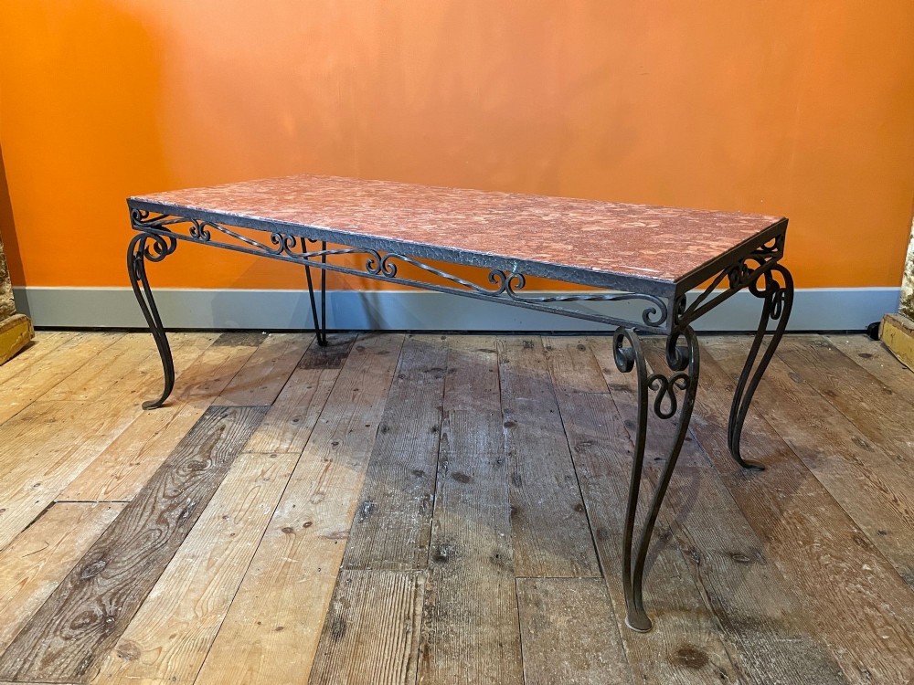 French Wrought Iron & Marble Coffee Table