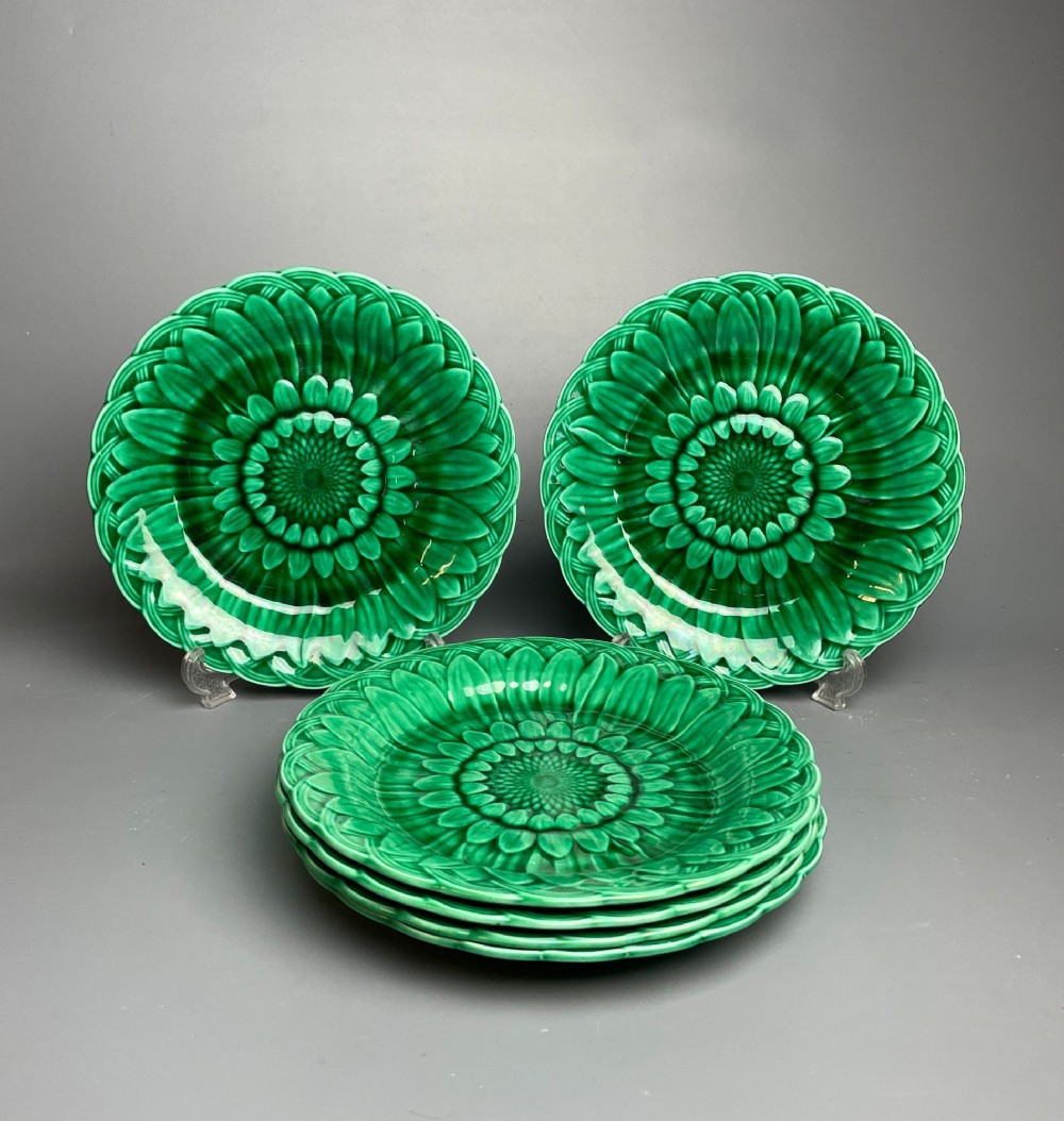 Six Victorian Wedgwood Majolica Sunflower Plates