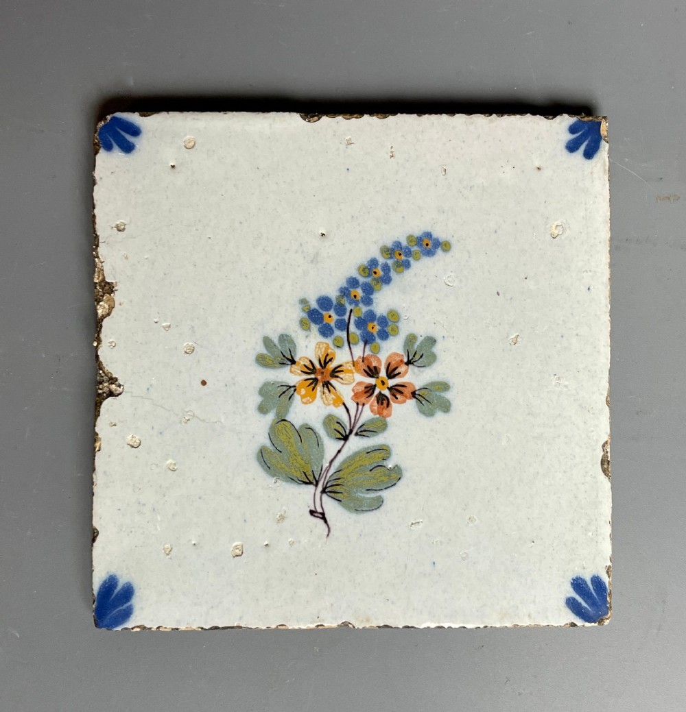 18th Century Liverpool Delft Polychrome Tile