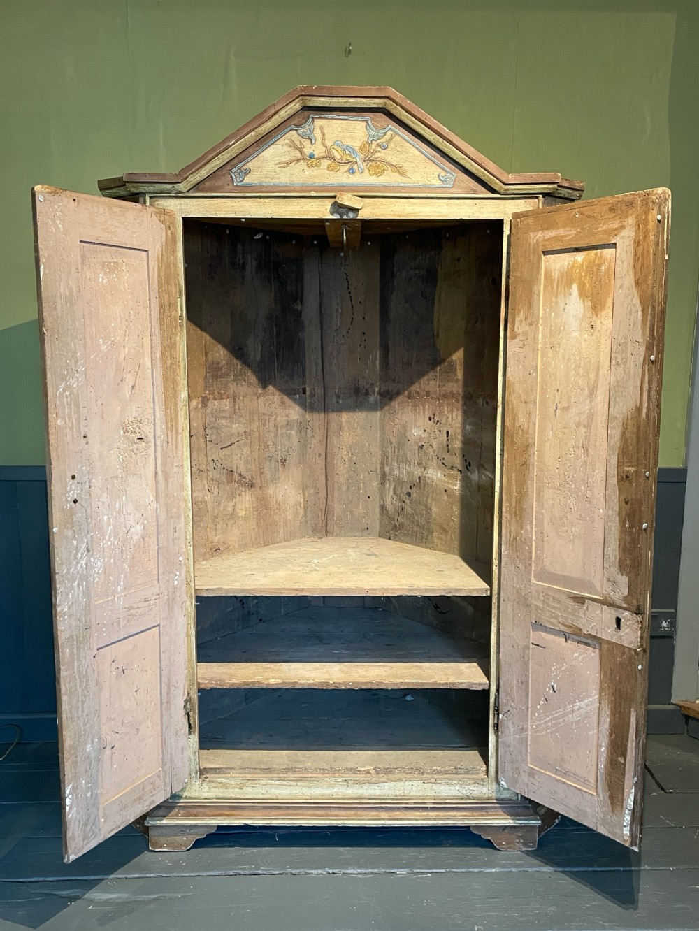Dutch 19th Century painted corner cupboard View VIII