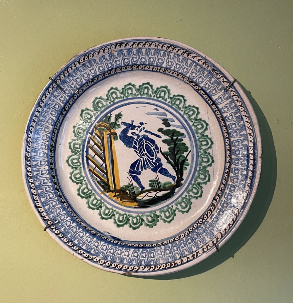 19th Century Spanish Spongeware Faience Charger