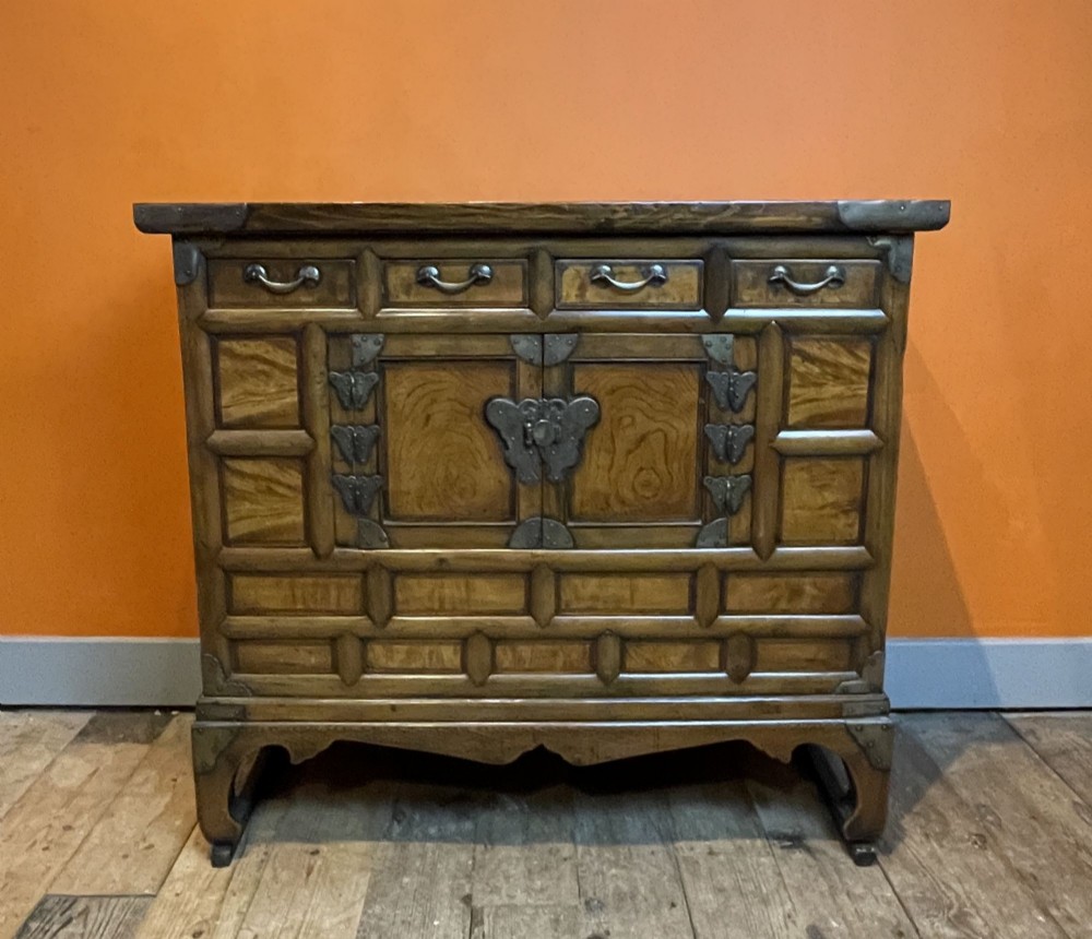 Vintage Korean Brass Mounted Elm Morijang Cabinet
