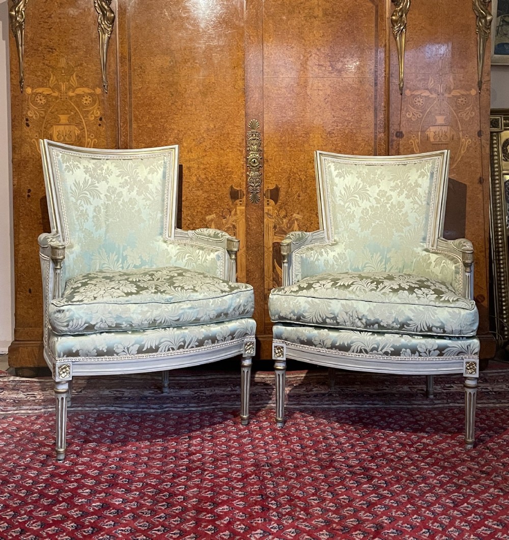 Pair of Painted French Louis XVI Revival Armchairs