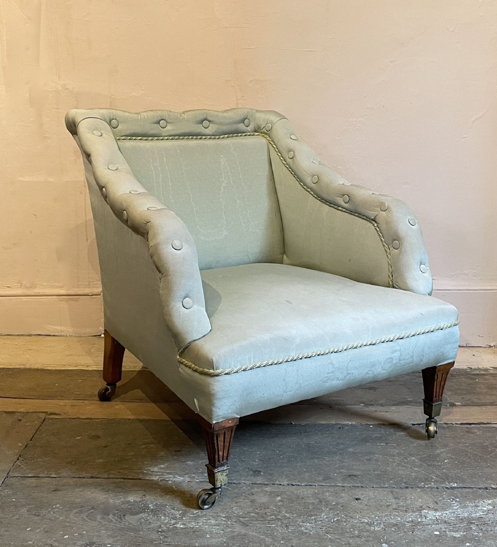 Edwardian Button Upholstered Square Back Armchair