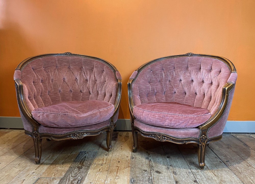 Pair of Button Back French Tub Chairs