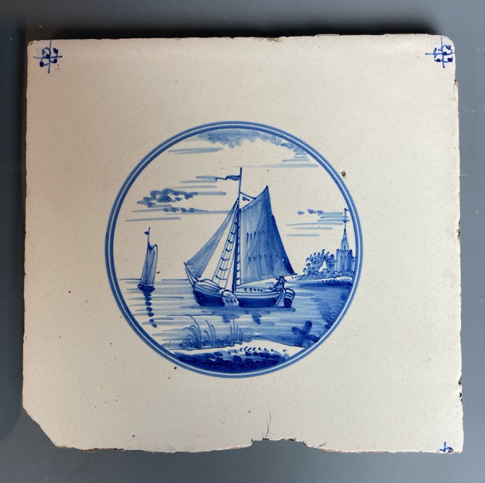 Pair of Delft blue & White tiles View II