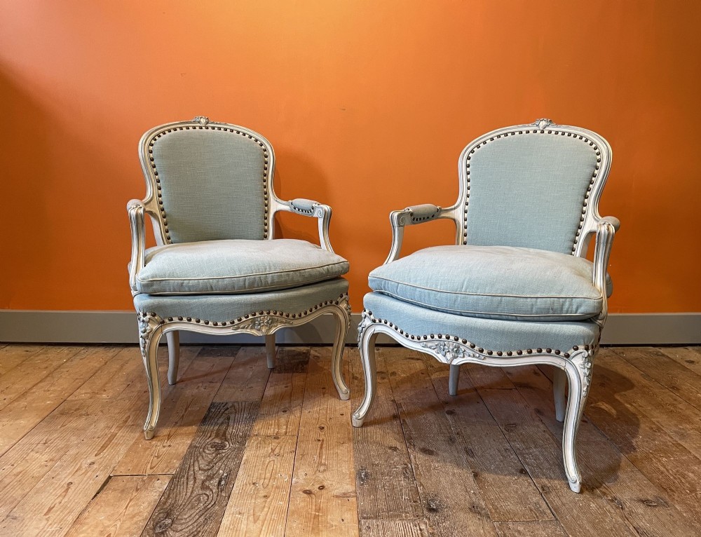 Pair of French Louis XV Style Painted Fauteuils