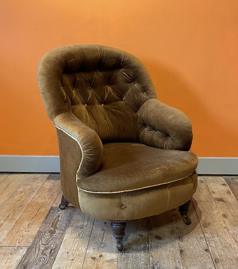 Victorian Iron Framed Button Back Armchair