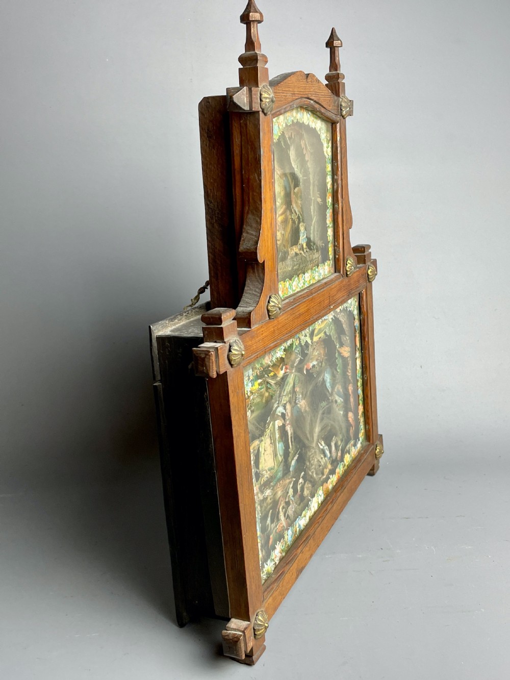 Victorian scrapwork and hair In Memoriam diorama within a glazed oak box frame View VII