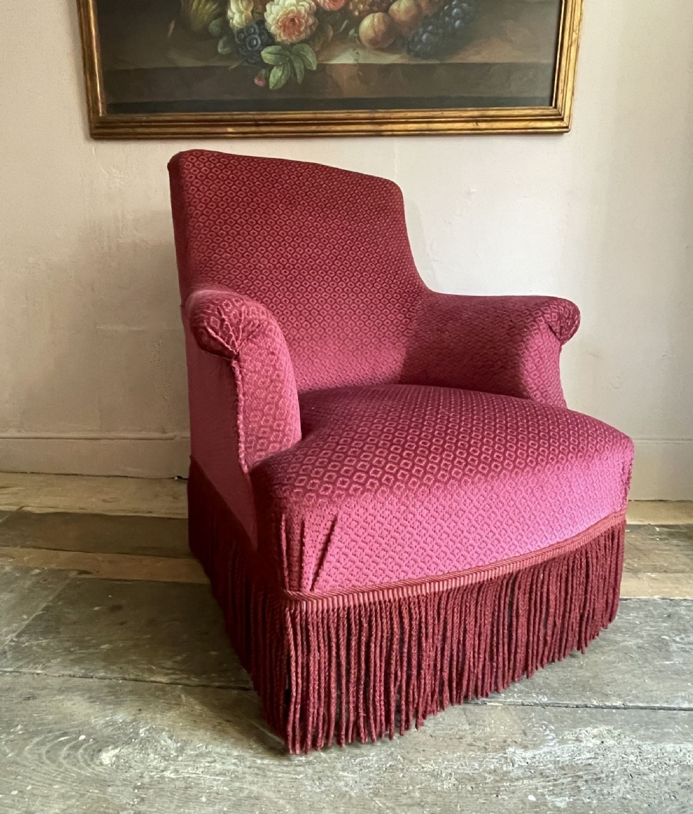 Antique French Napoleon III Square Back Armchair