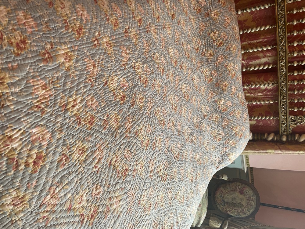 Antique Welsh blue floral broadcloth quilt 205cm x 214cm View IV
