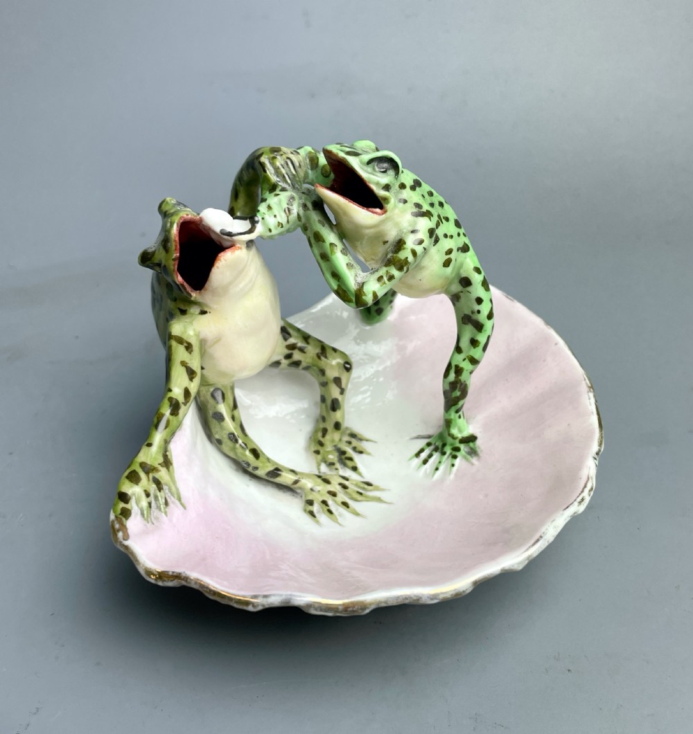 Continental Porcelain Novelty Dish of Two Frogs Fairing