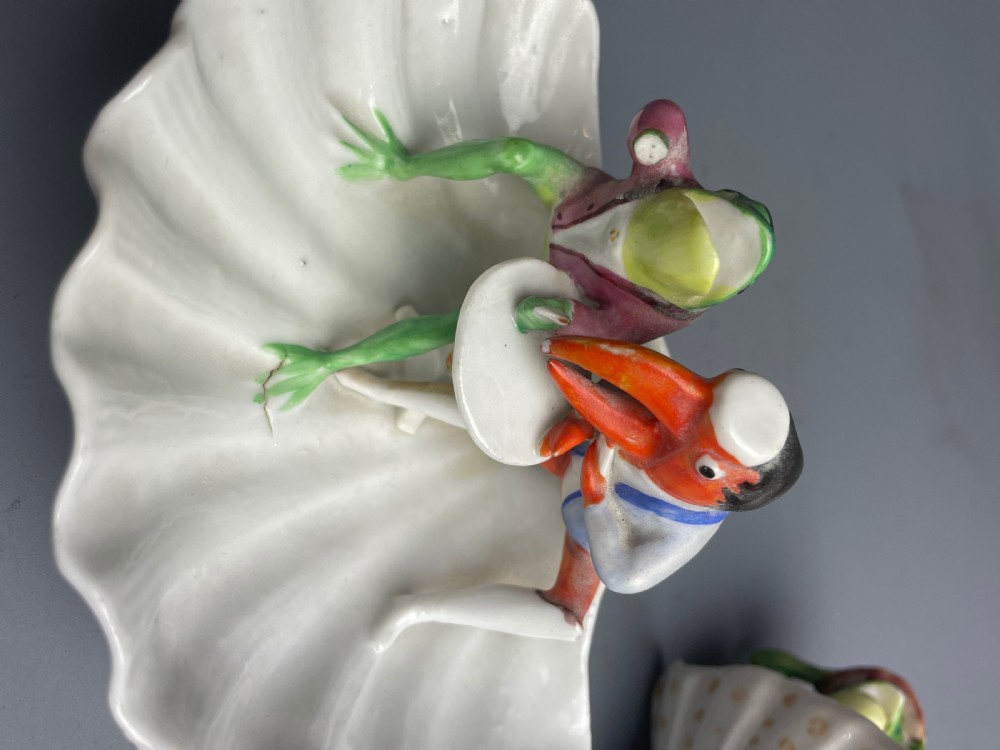 Continental novelty porcelain dish of a frog and a lobster in costume fairing View IV