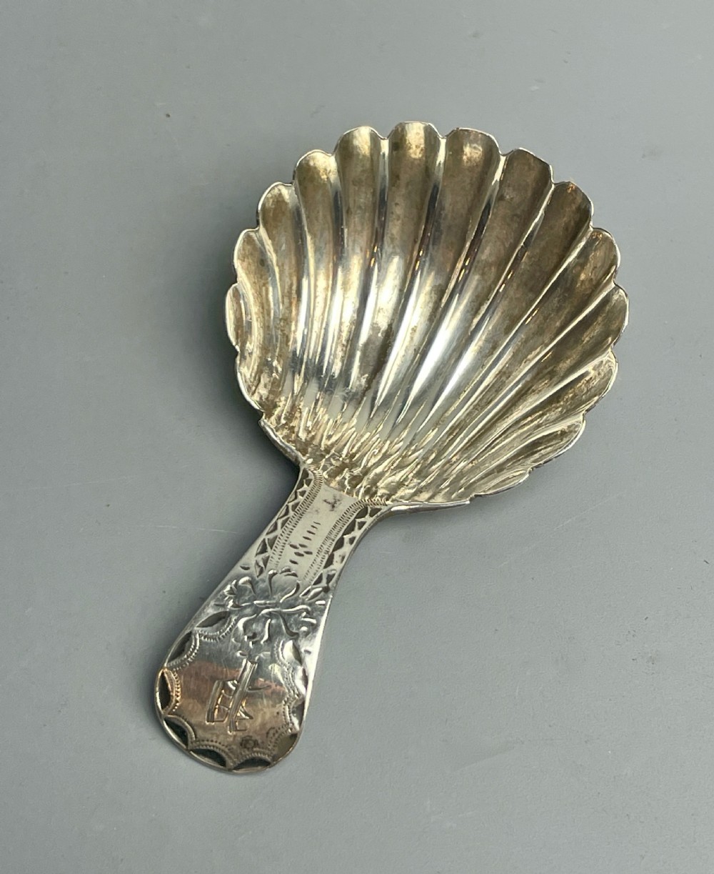 Georgian shell shaped caddy spoon by John Lambe 1790 View II