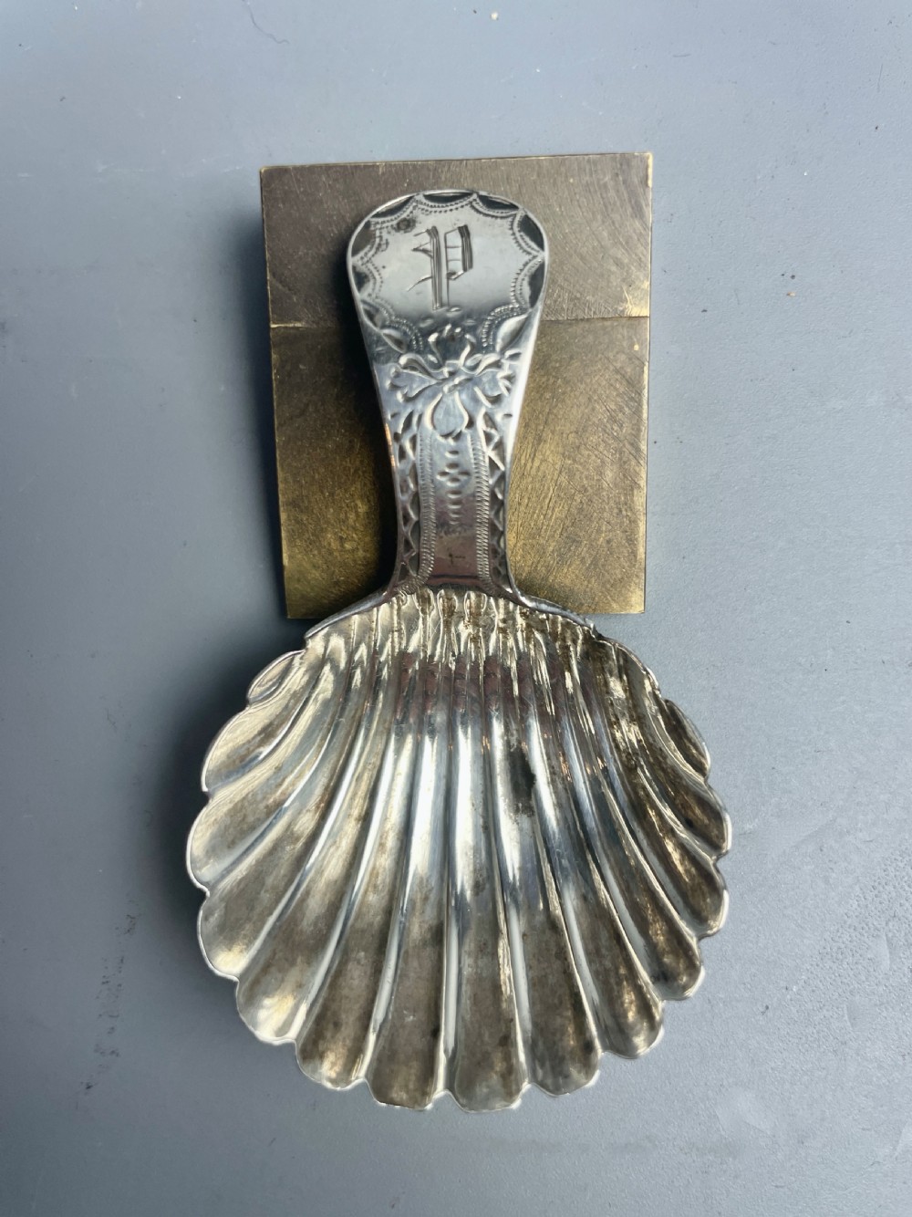 Georgian shell shaped caddy spoon by John Lambe 1790 View III