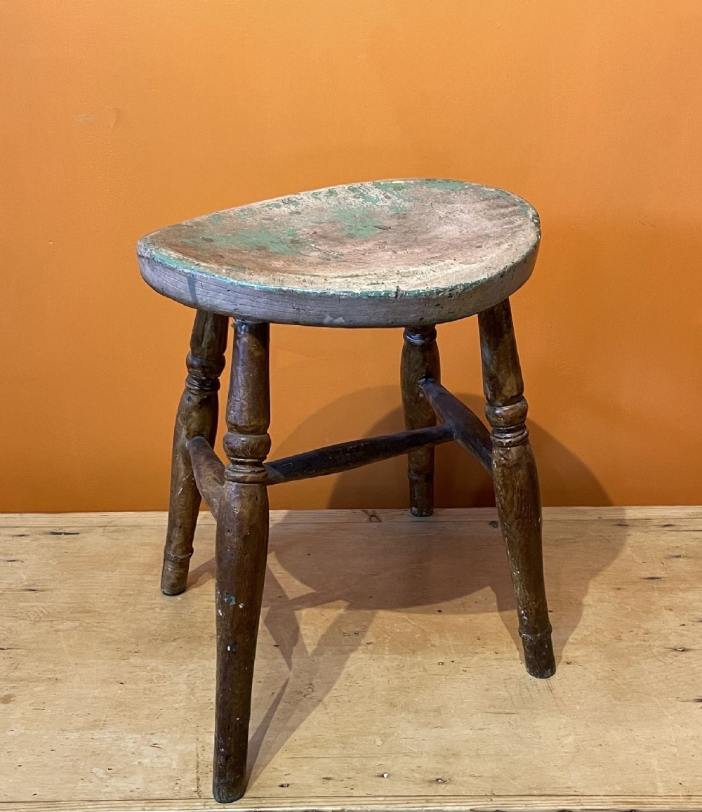 19th Century West Country Farmhouse Stool with Traces of Paint