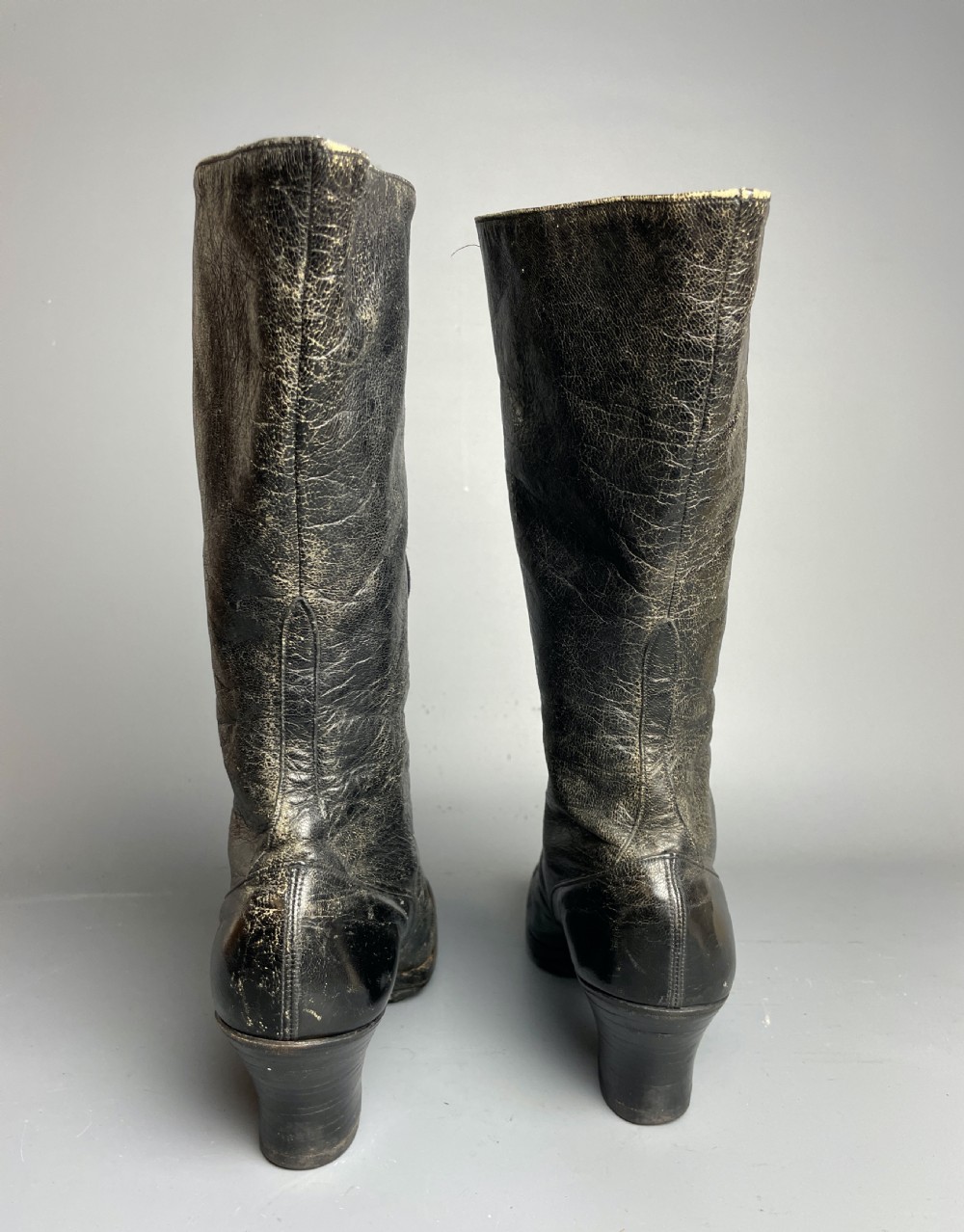 Victorian ladies black leather lace up high top boots View IV
