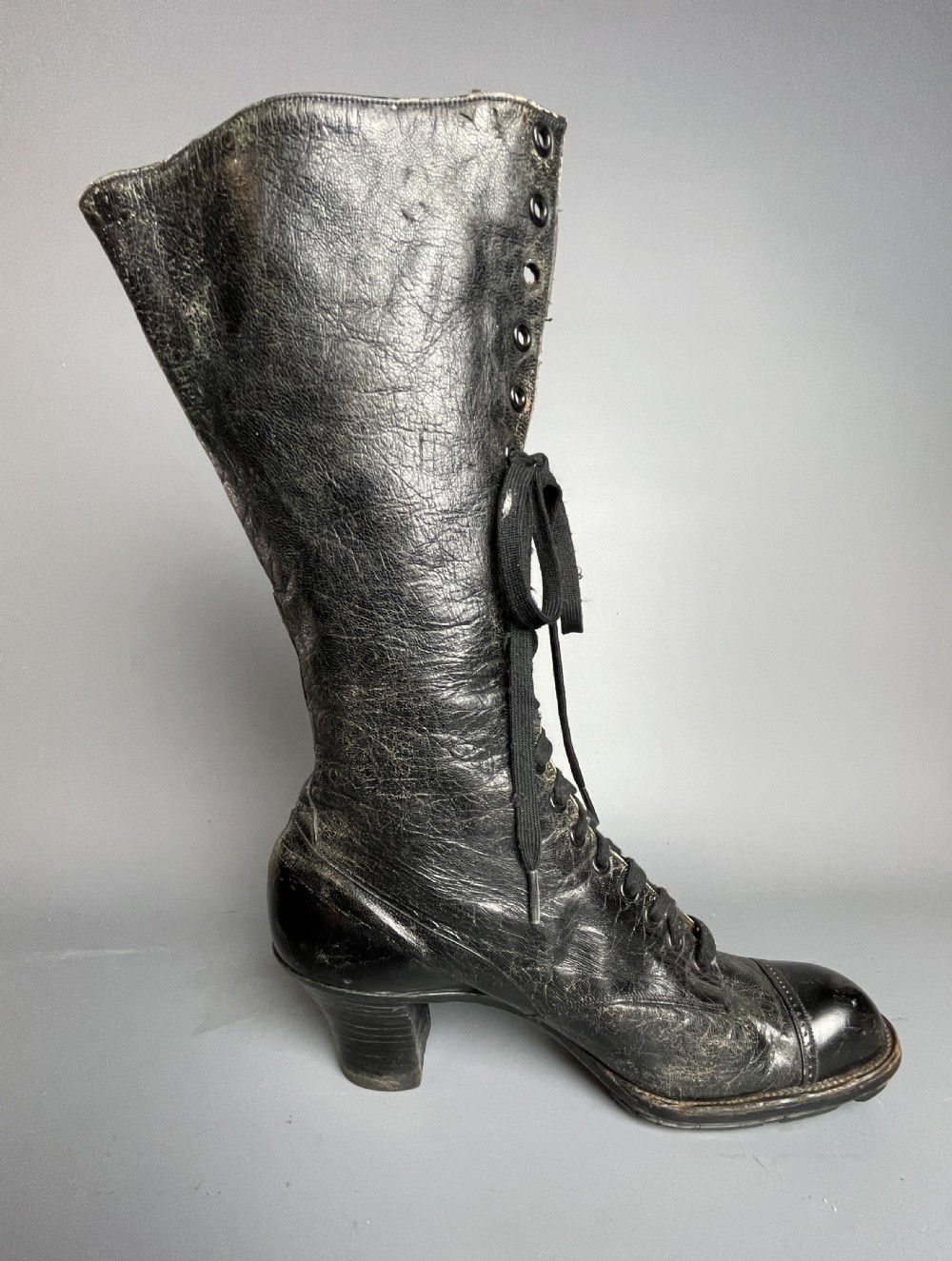 Victorian ladies black leather lace up high top boots View VII